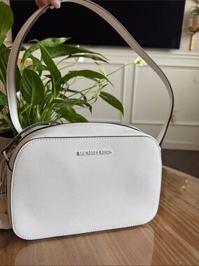 Michael Kors White Saffiano Crossbody Camera Bag